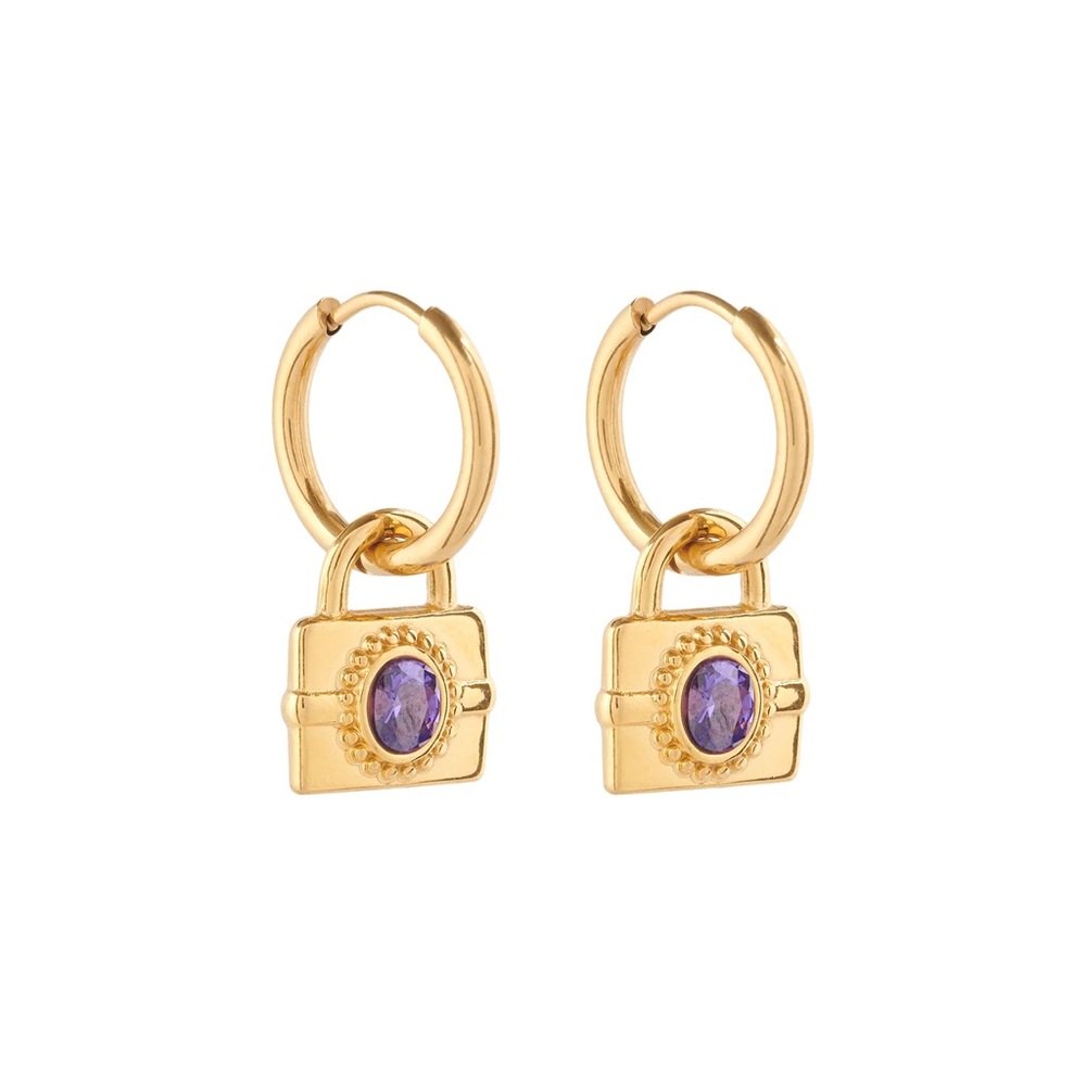 18K Gold Plated Padlock Earrings*Mini Hoop*Vintage Art Inspired Earrings*ML